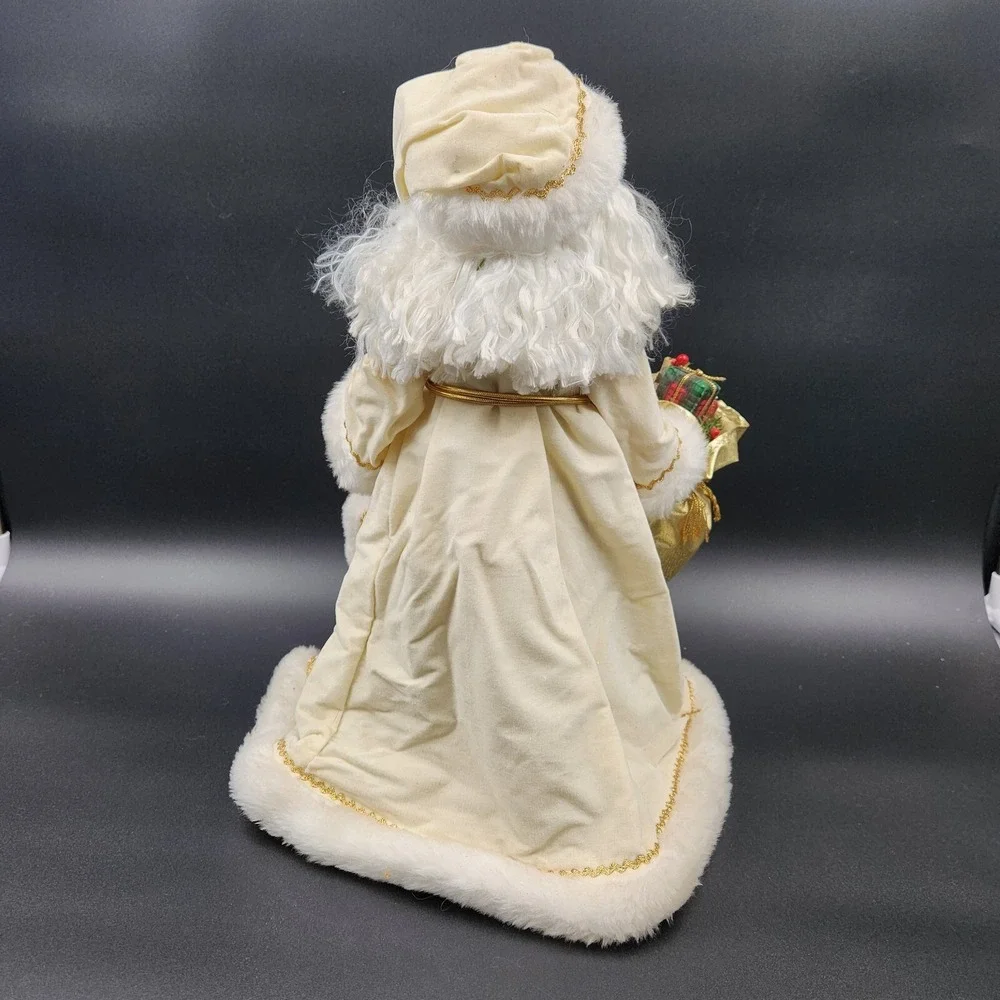 Santa Claus Christmas Tree Topper 16in Cream Gold Velvet Faux Fur Figurine